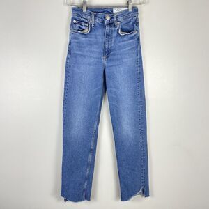 Rag & Bone Womens Harlow Mid Rise Straight Denim Blue Jeans Size 24 DAMAGE